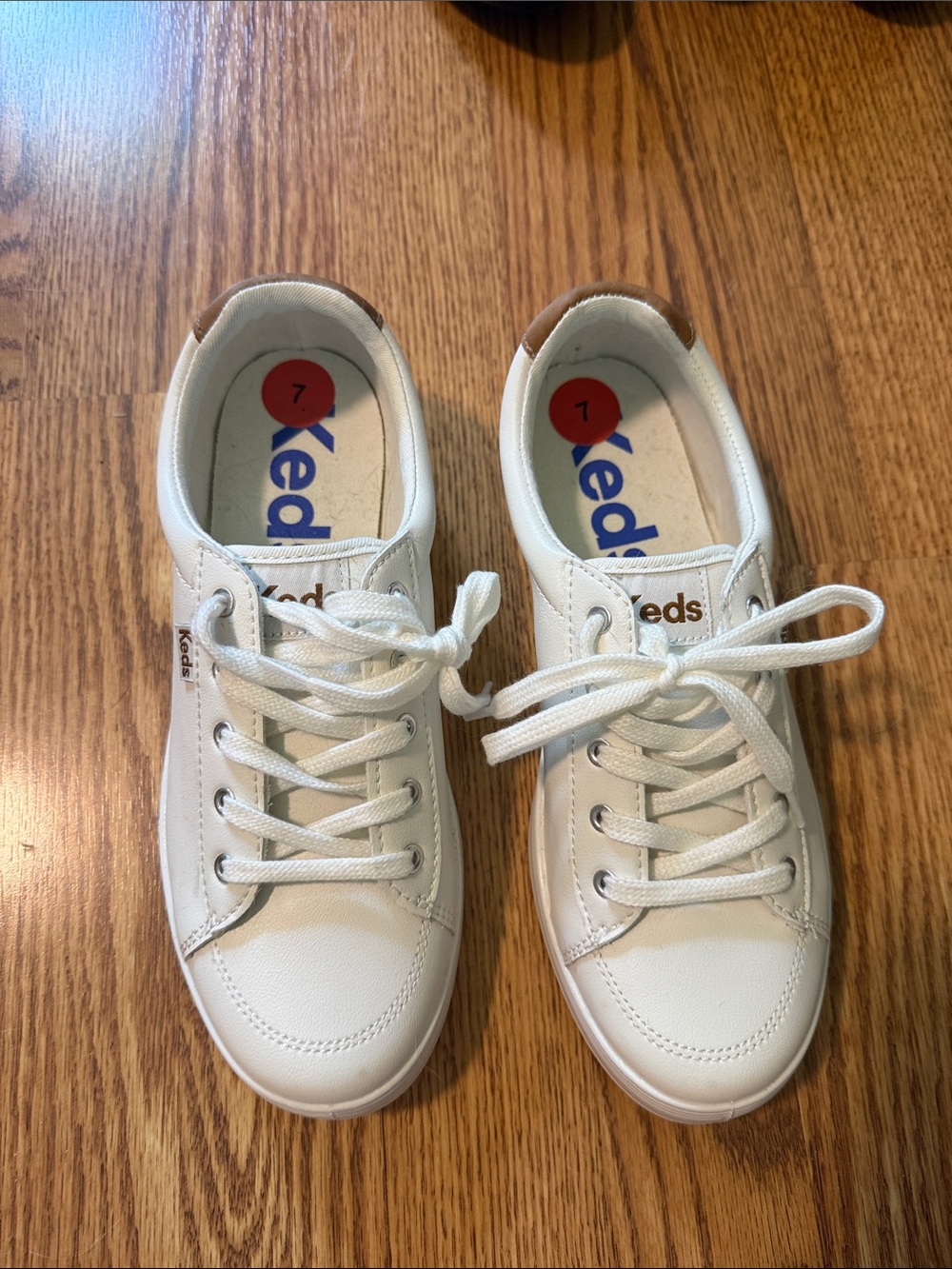 Keds White Sneakers with Brown Heel Accent